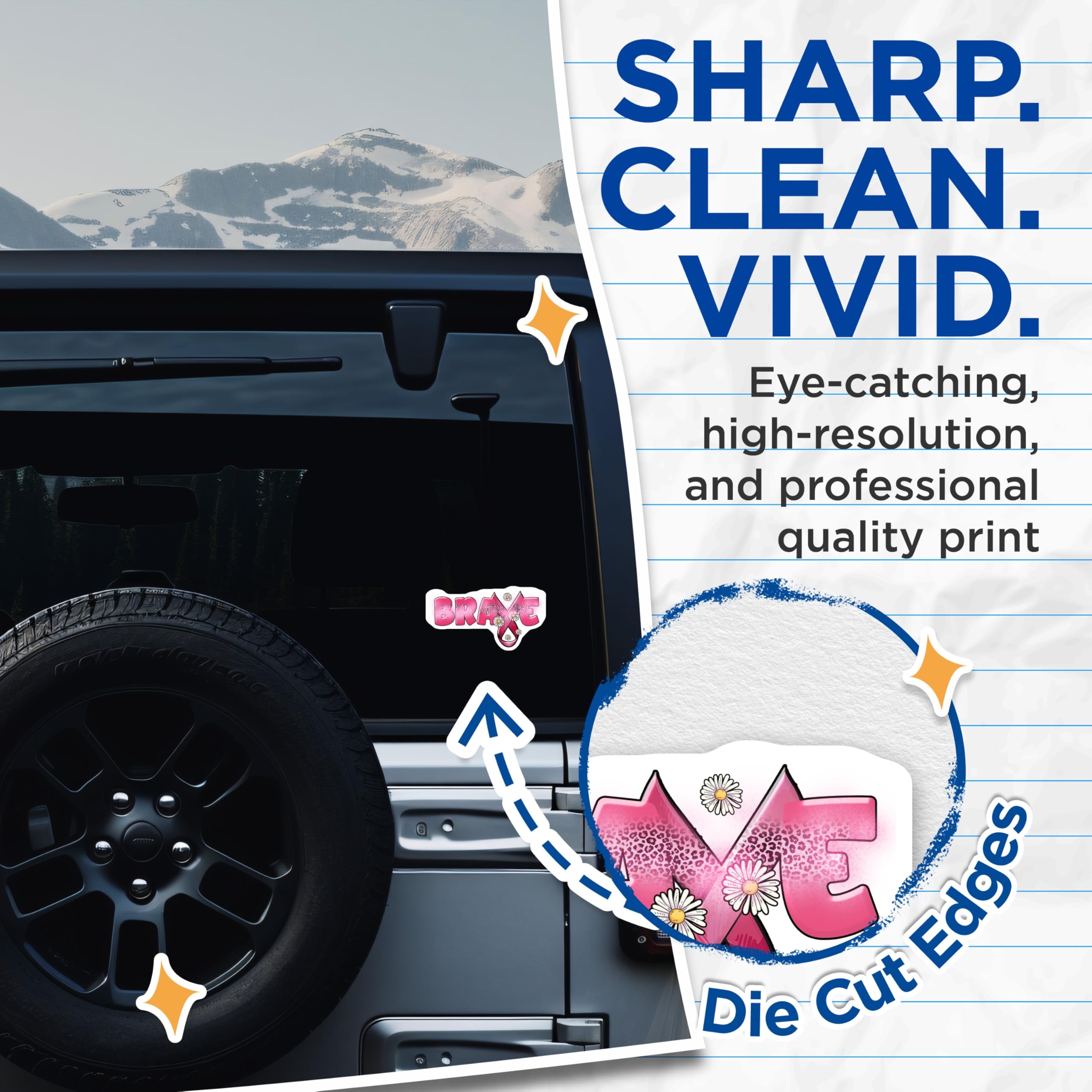(2 Pack) Brave Stickers - Pink Leopard Print - Daisy Stickers- 5" On Longest Side - Sticks to Smooth Flat Surfaces - Made in USA - BMCS16811