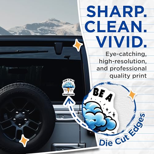 (2 Pack) Don't Be A Thundercunt Stickers - Funny Cloud Lightning Stickers - Humorous Warning Sticker - 5" On Longest Side - Sticks to Smooth Flat Surfaces - Made in USA - BMCS4514