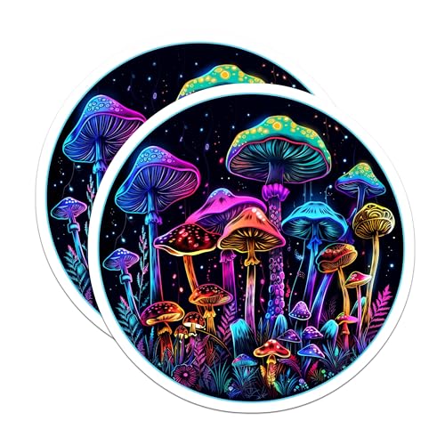 (2 Pack) Psychedelic Mushroom Stickers - Colorful Fungus Art - Trippy Forest Scene - 5" On Longest Side - Sticks to Smooth Flat Surfaces - Made in USA - BMCS6795