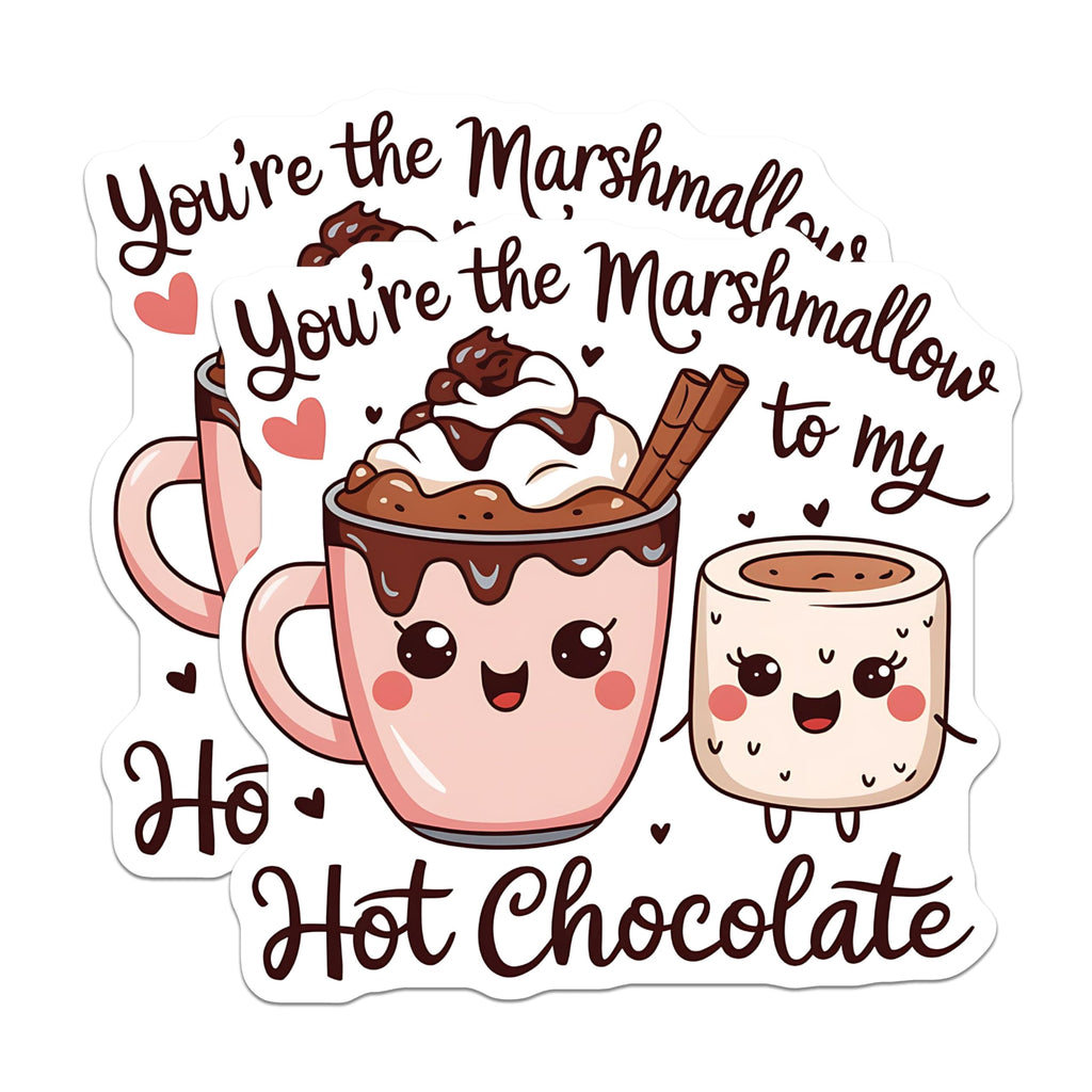 (2 Pack) Marshmallow Hot Chocolate Stickers - Cute Food Stickers - Cocoa Drink Stickers for Laptop and Water Bottle - 5" On Longest Side - Sticks to Smooth Flat Surfaces - Made in USA - BMCS5160