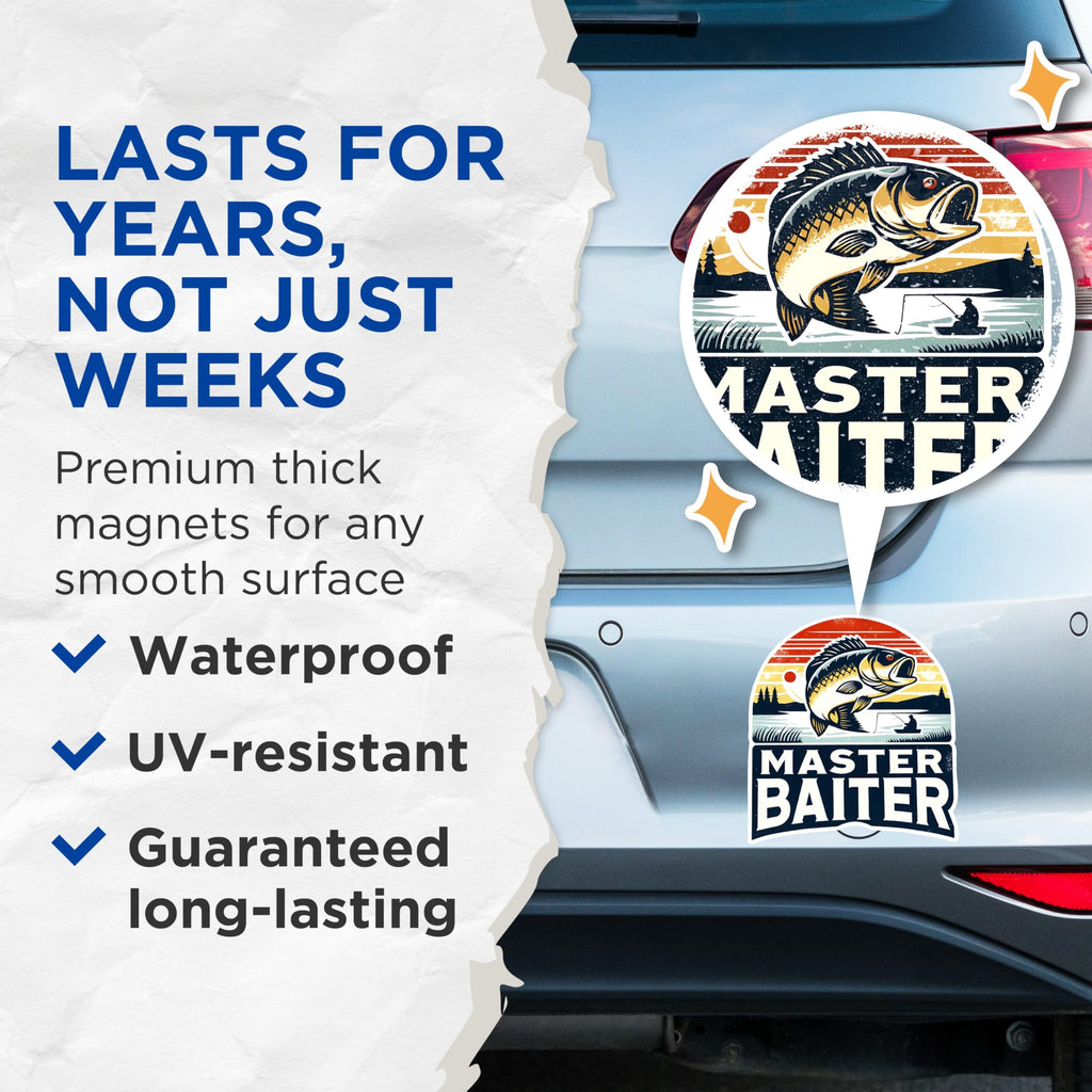 (2 Pack) Master Baiter Magnets - Fishing Humor Magnets - Funny Fisherman Decor Magnets - Angler Joke Magnets- 5" On Longest Side - for Fridges, Toolboxes, Cars - Made in USA - MAG2612