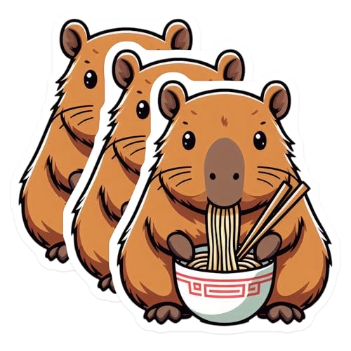 (3 Pack) Capybara Ramen Decals - Cute Noodle Art - Laptop Car Decals - 3 Inches On Longest Side - Easy Peel & Apply - Made in USA - 3MCS8679