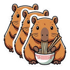 (3 Pack) Capybara Ramen Decals - Cute Noodle Art - Laptop Car Decals - 3 Inches On Longest Side - Easy Peel & Apply - Made in USA - 3MCS8679