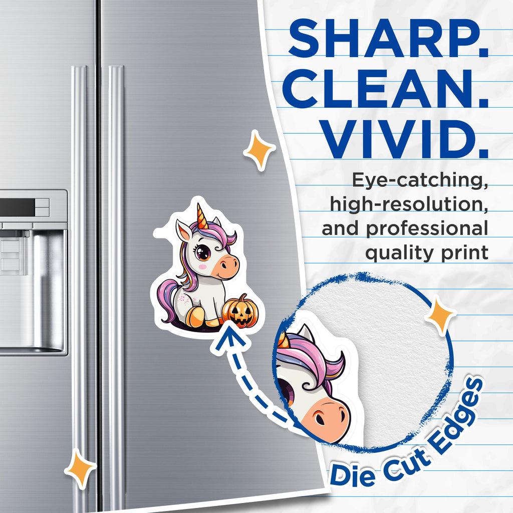 (2 Pack) Cute Halloween Unicorn Magnets - Pumpkin Jack O Lantern Decor - Kawaii Fantasy Fridge Magnets for Kids - 5 Inches On Longest Side - Thick Durable Magnet - Made in USA - MAG36289