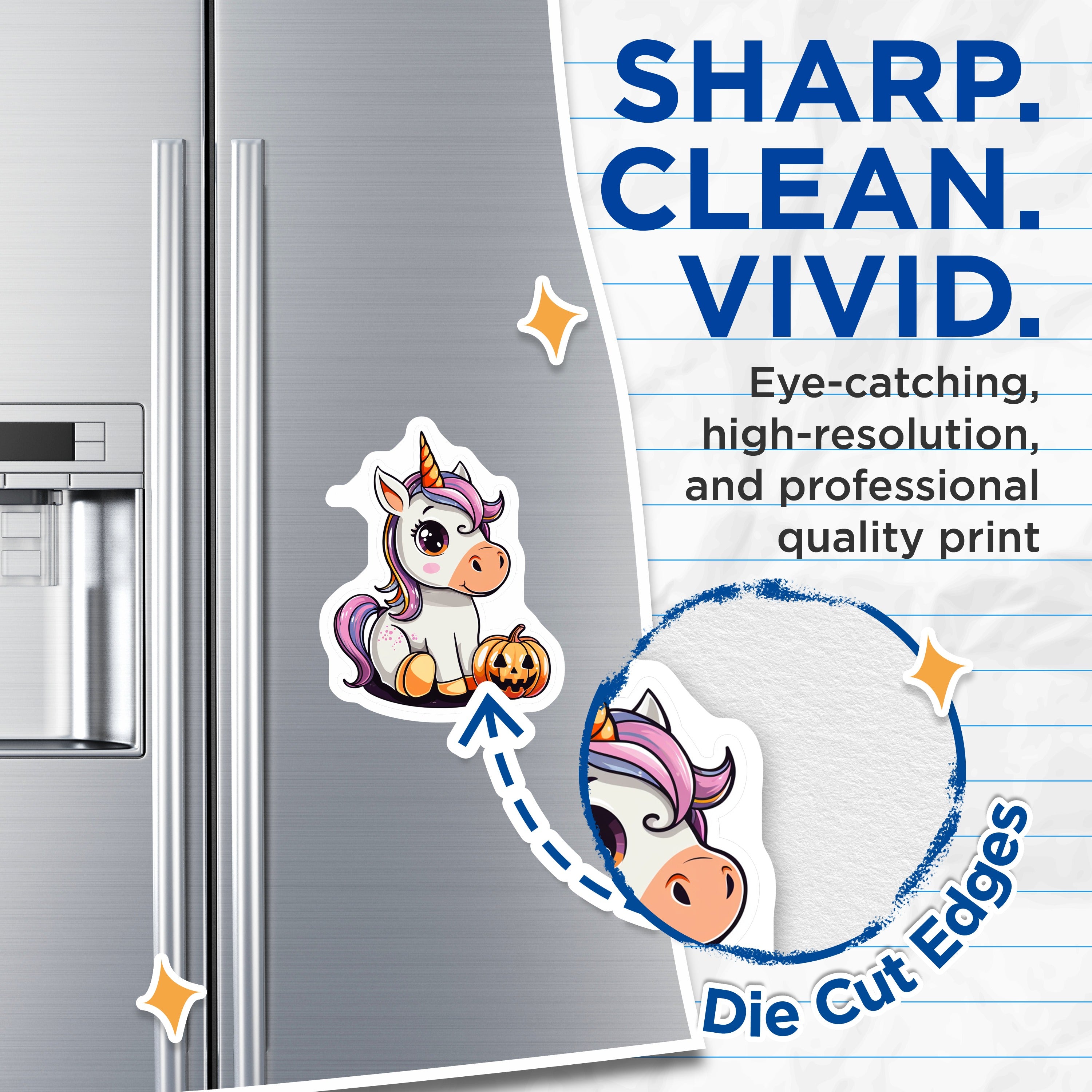 (2 Pack) Cute Halloween Unicorn Magnets - Pumpkin Jack O Lantern Decor - Kawaii Fantasy Fridge Magnets for Kids - 5 Inches On Longest Side - Thick Durable Magnet - Made in USA - MAG36289