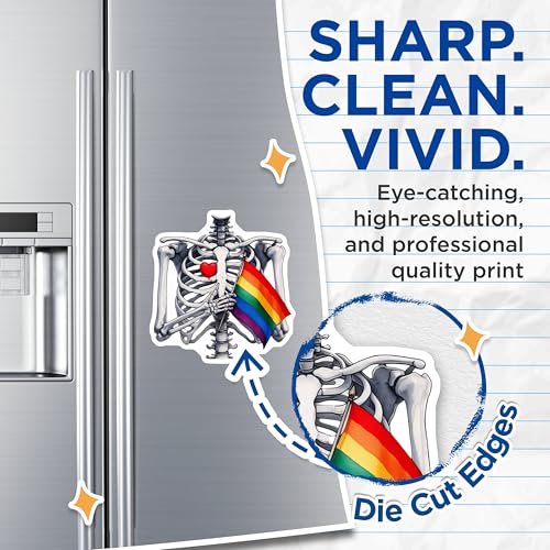 (2 Pack) Skeleton Rainbow Flag Magnets - Human Anatomy Decor - Skeleton Holding Heart Symbol - LGBTQ Pride Magnets - 5" On Longest Side - for Cars, Fridges, Toolboxes - Made in USA - MAG7217
