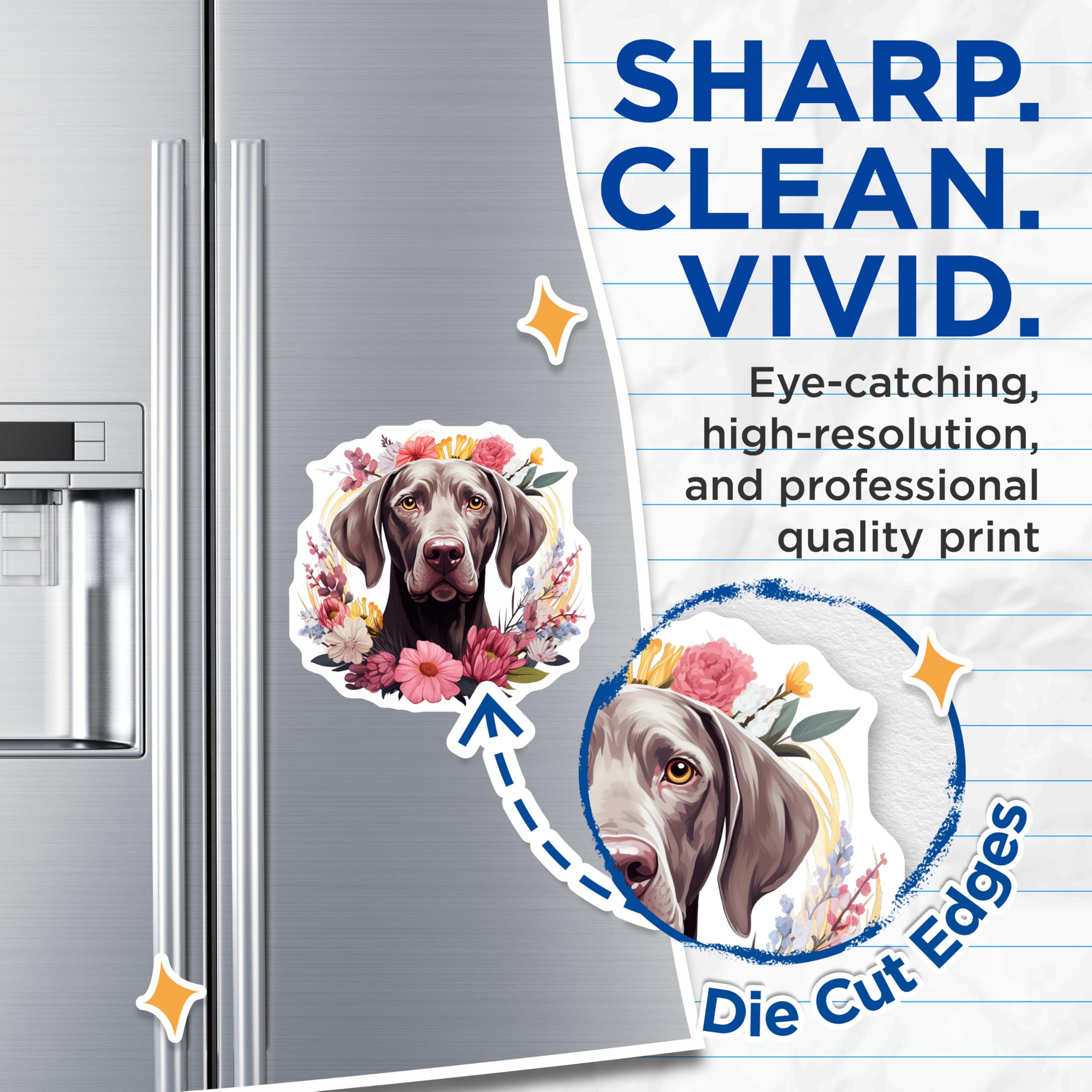 (2 Pack) Weimaraner Dog Magnets - Floral Pet Lover Decor - Animal Art Refrigerator Accessory - 5 Inches On Longest Side - Thick Durable Magnet - Made in USA - MAG28703