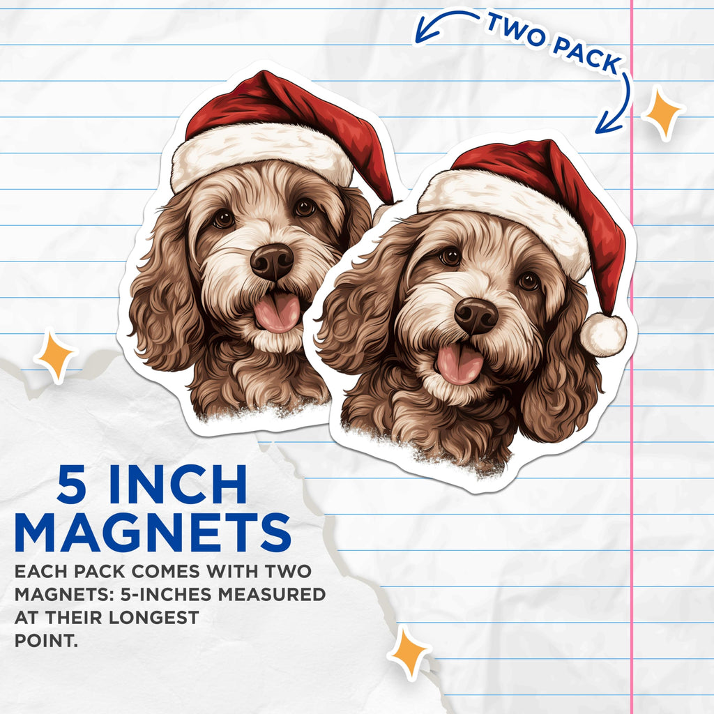 (2 Pack) Santa Dog Magnets - Christmas Pet Lover Decor - Holiday Doodle Fridge Art - 5 Inches On Longest Side - Thick Durable Magnet - Made in USA - MAG27257