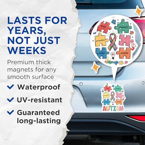 (2 Pack) Autism Awareness Magnets Magnets - Inspirational Puzzle Pieces - Motivational Support - 5" On Longest Side - Made in USA - Sticks to Refrigerators & Metal Surfaces - MAG8431