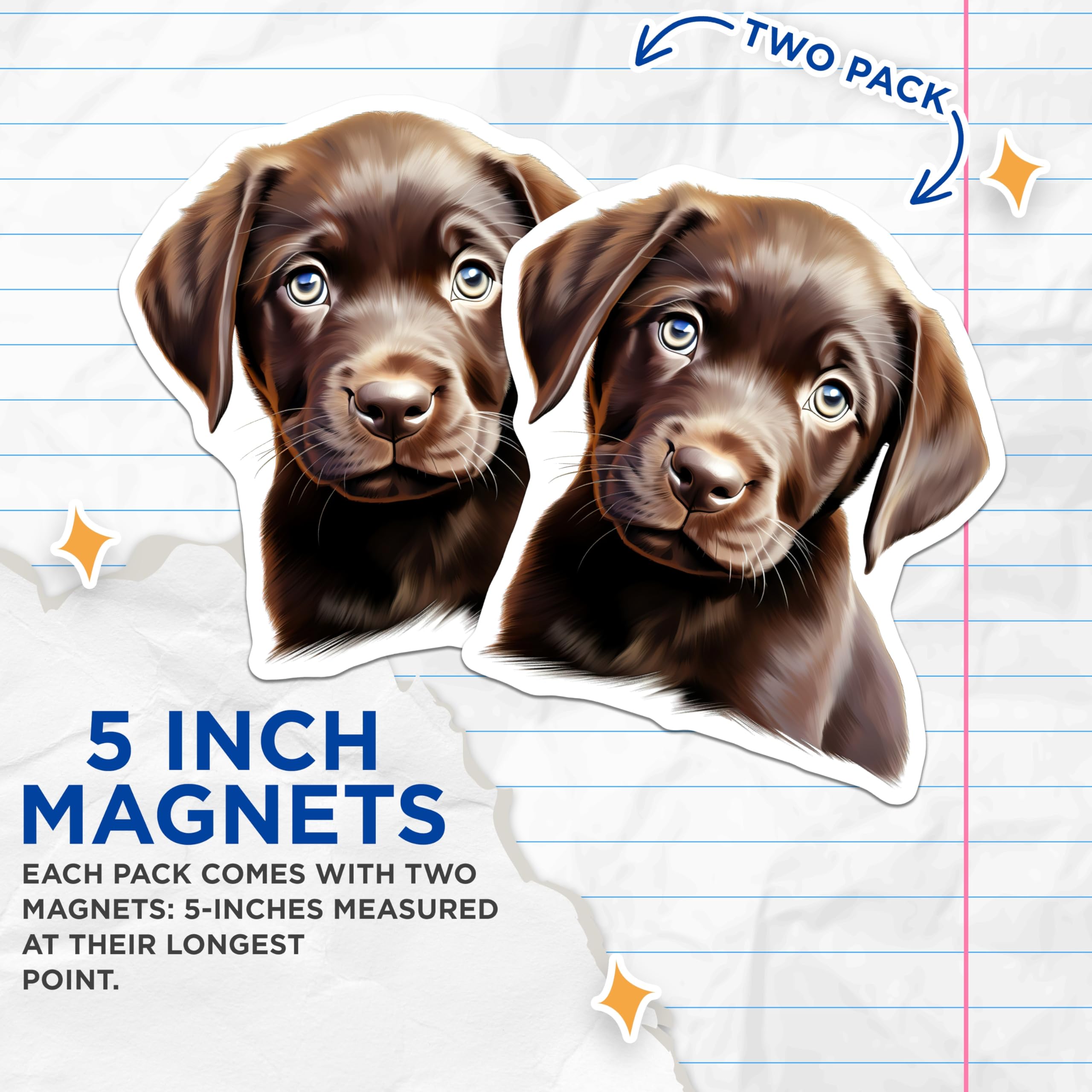 (2 Pack) Chocolate Lab Puppy Magnets - Cute Labrador Retriever - Pet Owner Fridge Decor - 5 Inches On Longest Side - Thick Durable Magnet - Made in USA - MAG27556