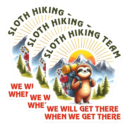 (3 Pack) Sloth Hiking Decals - Funny Hiking Team - Laptop Decals - 3 Inches On Longest Side - Easy Peel & Apply - Made in USA - 3MCS2055