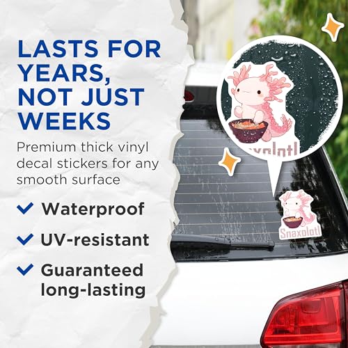 (2 Pack) Cute Axolotl Eating Ramen Stickers - Adorable Axolotl - Kawaii Axolotl for Water Bottles Laptops - 5" On Longest Side - Sticks to Smooth Flat Surfaces - Made in USA - BMCS7779
