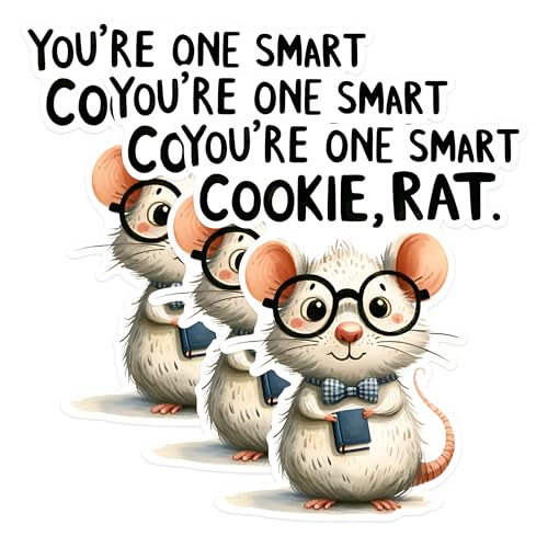(3 Pack) Smart Cookie Rat Decals - Cute Animal Stickers - Laptop Decal - 3 Inches On Longest Side - Easy Peel & Apply - Made in USA - 3MCS1478
