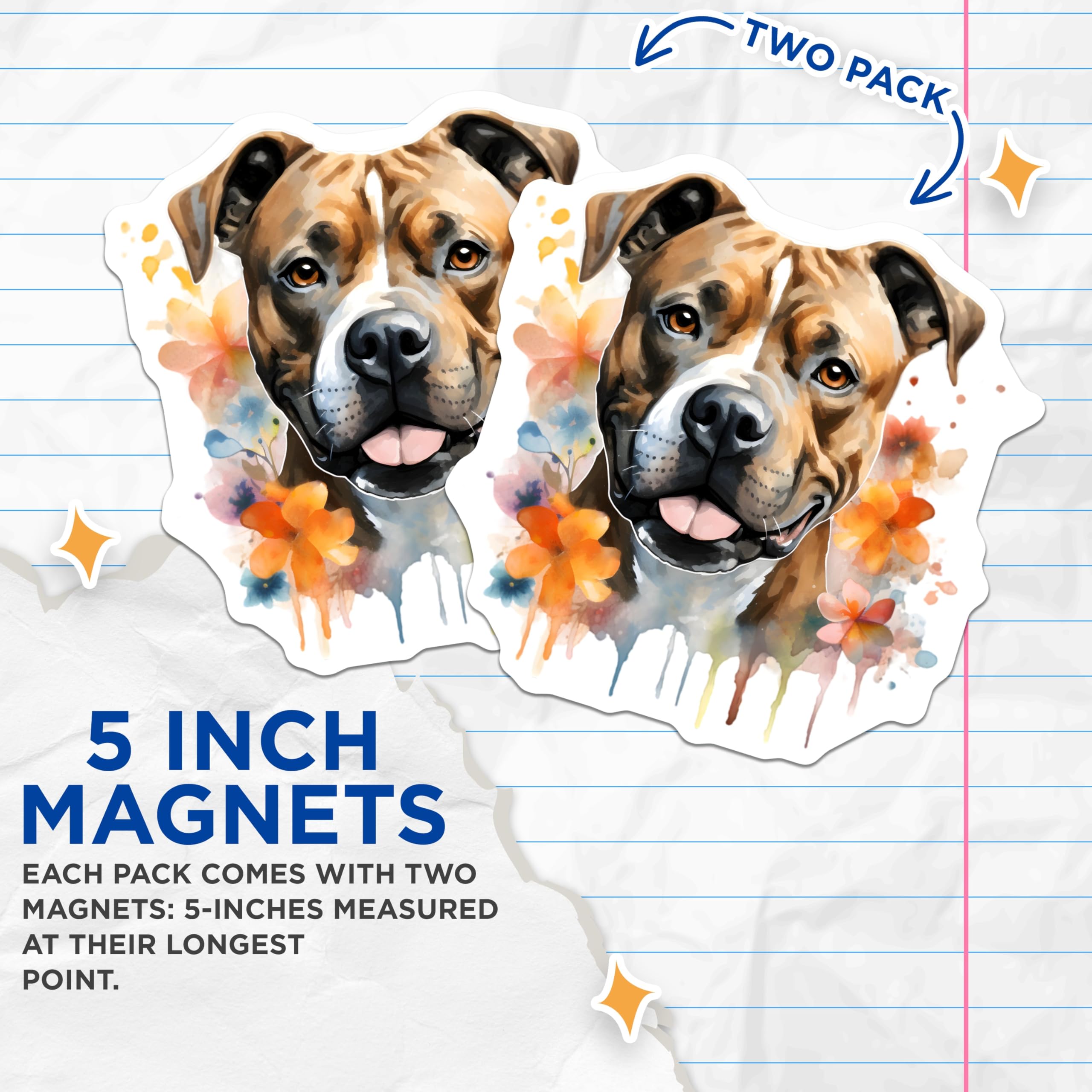 (2 Pack) American Staffordshire Terrier Magnets - Watercolor Pitbull Dog Lover - Happy Staffy Floral Art - 5 Inches On Longest Side - Thick Durable Magnet - Made in USA - MAG27506