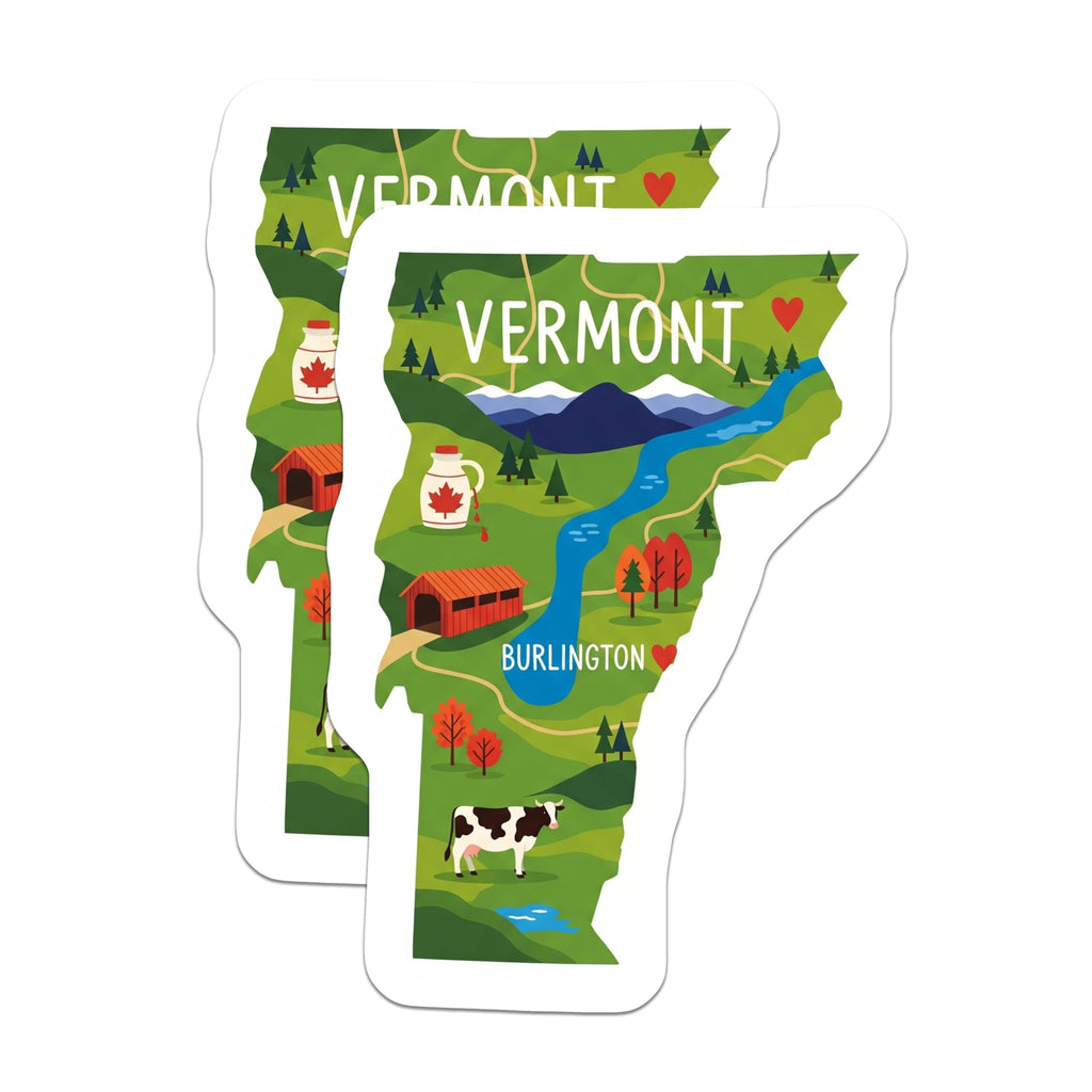 (2 Pack) Vermont State Magnets - Burlington Map Art - Cow Fridge Decors - 5" On Longest Side - Premium Magnet - for Cars, Refrigerators, Toolboxes, Lockers - Made in USA - MAG16132