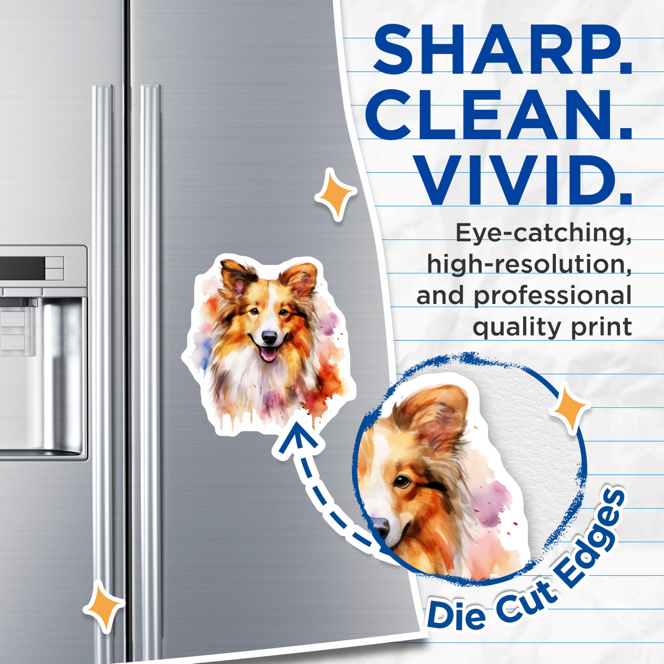 (2 Pack) Watercolor Dog Magnets - Happy Collie Art - Pet Owner Fridge Decor - 5 Inches On Longest Side - Thick Durable Magnet - Made in USA - MAG29259