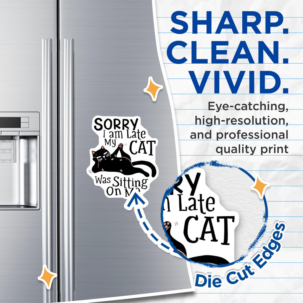 (2 Pack) Cat Sitting On Me Magnets - Funny Cat Lover - Late Excuse Refrigerator Magnets - 5" On Longest Side - Premium Magnet - for Cars, Refrigerators, Toolboxes, Lockers - Made in USA - MAG14874