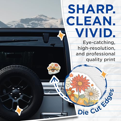 (2 Pack) Happiness is Within Stickers - Retro Floral Stickers - Positive Vinyl Decals - 5" On Longest Side - Sticks to Smooth Flat Surfaces - Made in USA - BMCS6189
