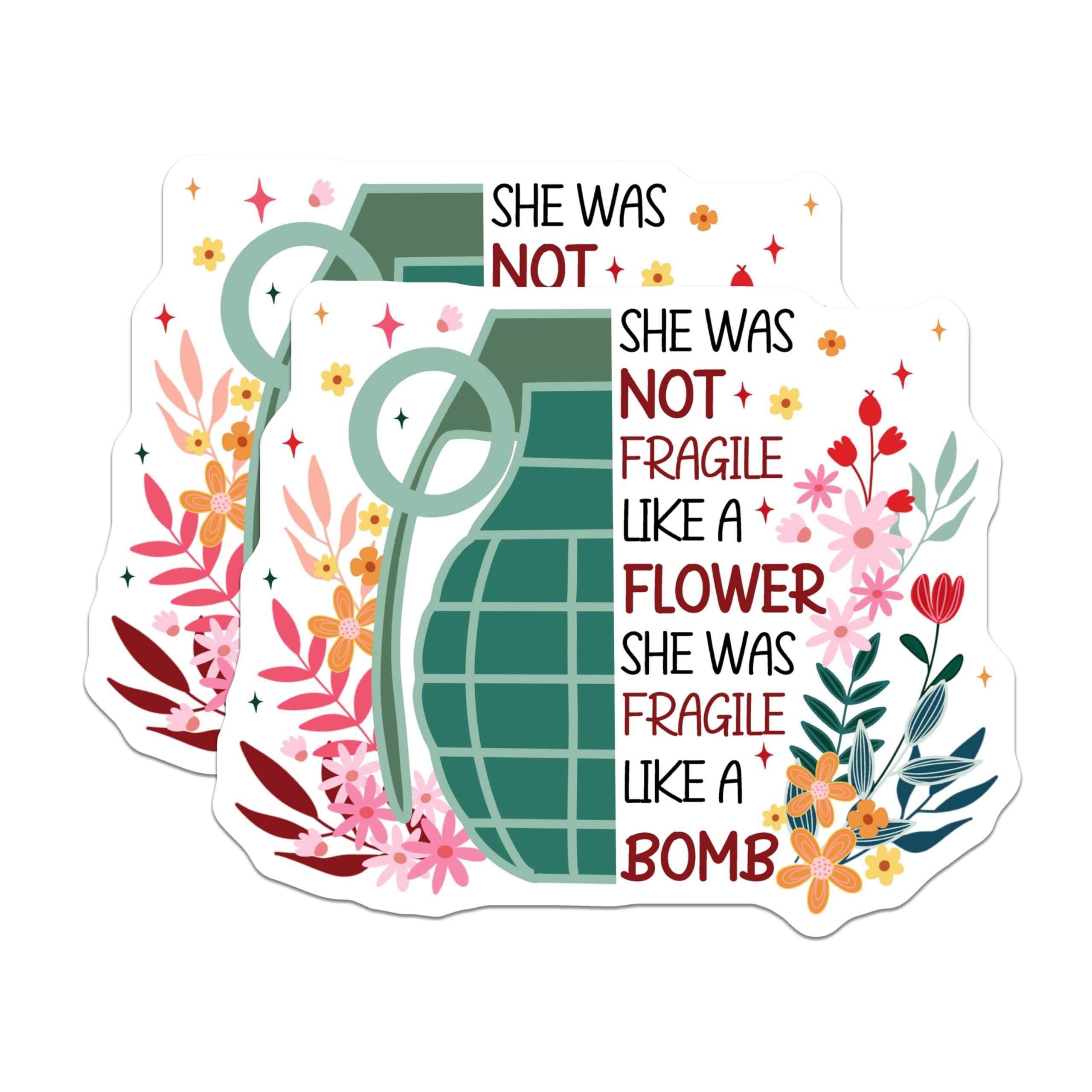 (2 Pack) Empowering Women Stickers - Feminist Quote Stickers - Flower Bomb Stickers - 5" On Longest Side - Sticks to Smooth Flat Surfaces - Made in USA - BMCS4195