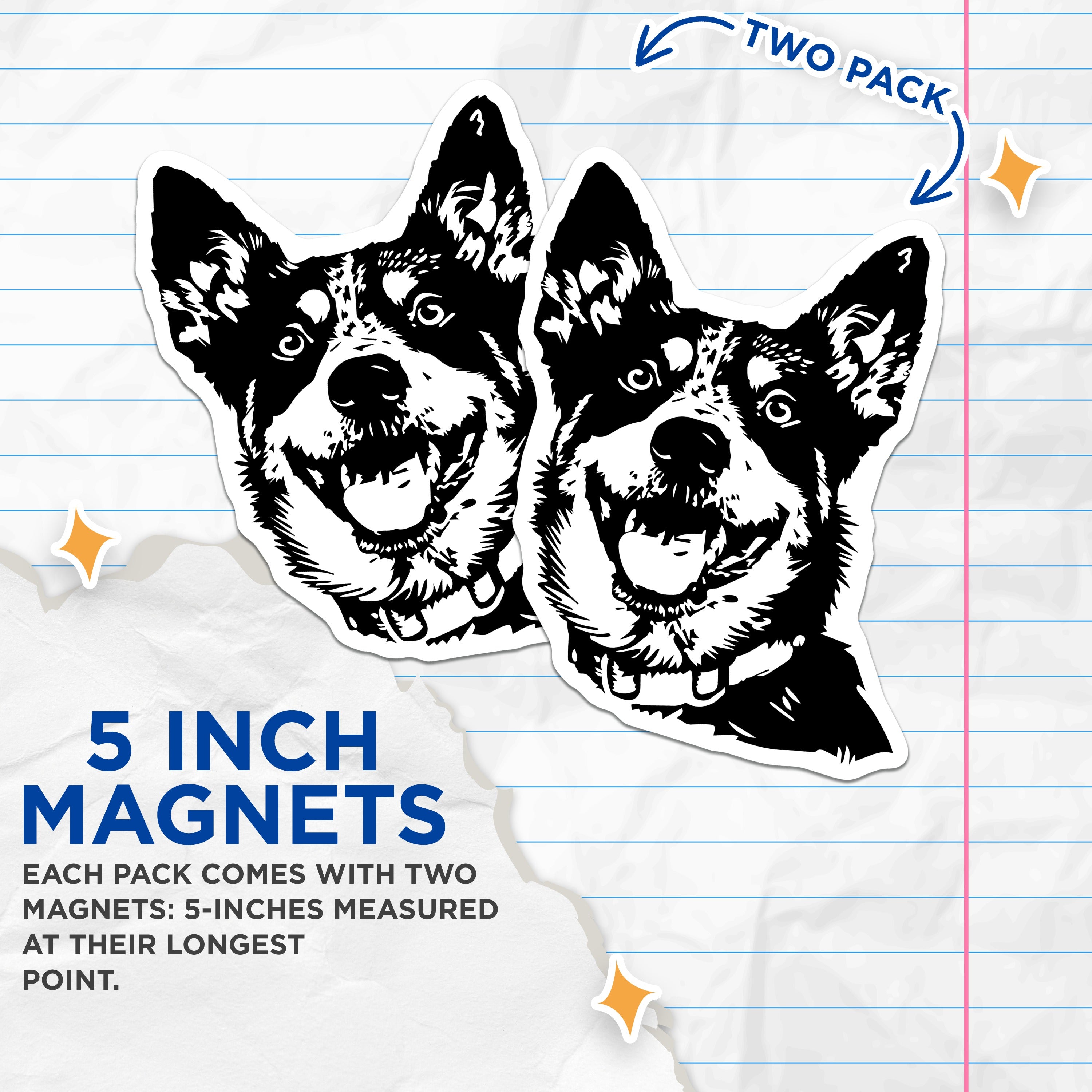 (2 Pack) Happy Dog Magnets - Pet Lover Refrigerator Decor - Dog Mom Aesthetic - Canine Enthusiast Art - 5 Inches On Longest Side - Thick Durable Magnet - Made in USA - MAG38929