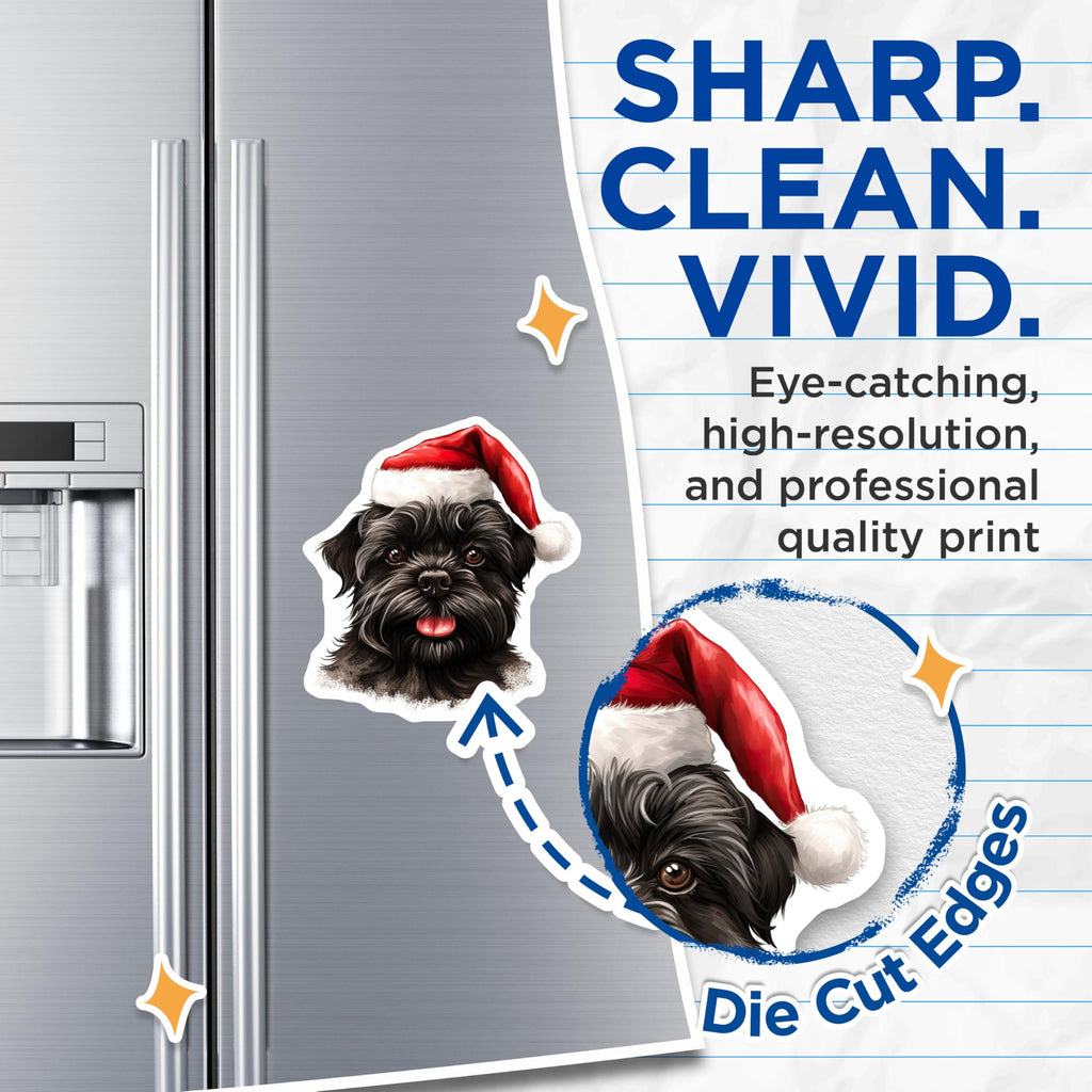 (2 Pack) Black Schnauzer Magnets - Christmas Dog Holiday Decor - Santa Hat Pet Lover Fridge Accent - 5 Inches On Longest Side - Thick Durable Magnet - Made in USA - MAG30506