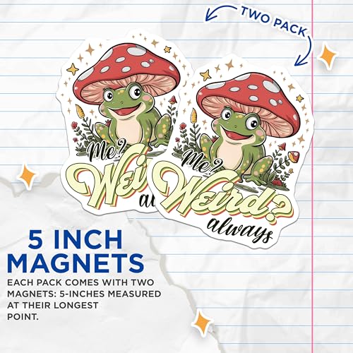 (2 Pack) Frog Mushroom Magnets - Funny Frog Art - Quirky Animal - Unique Refrigerator Magnets - 5" On Longest Side - for Cars, Fridges, Toolboxes - Made in USA - MAG3766