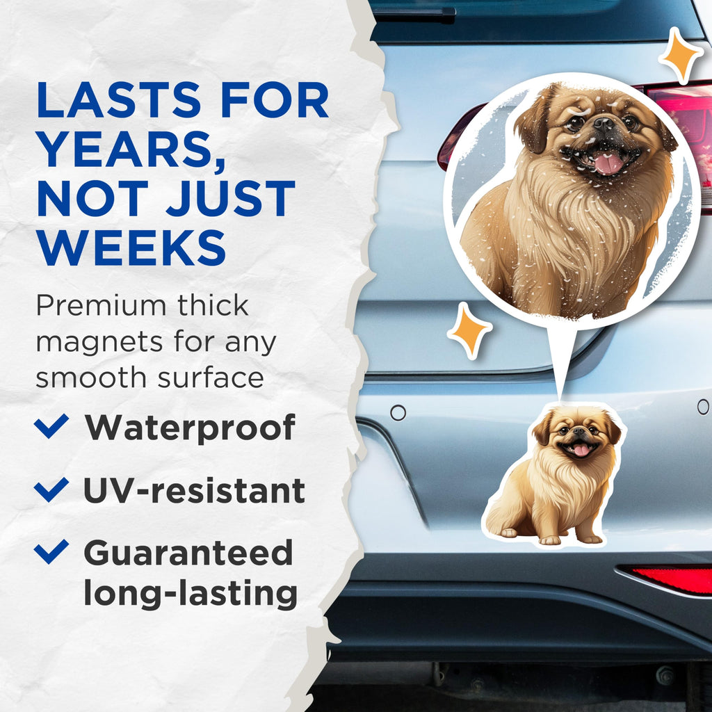 (2 Pack) Cute Pekingese Dog Magnets - Smiling Puppy Pet Lover Fridge Decor - Small Breed Animal Kitchen Art - 5 Inches On Longest Side - Thick Durable Magnet - Made in USA - MAG26702