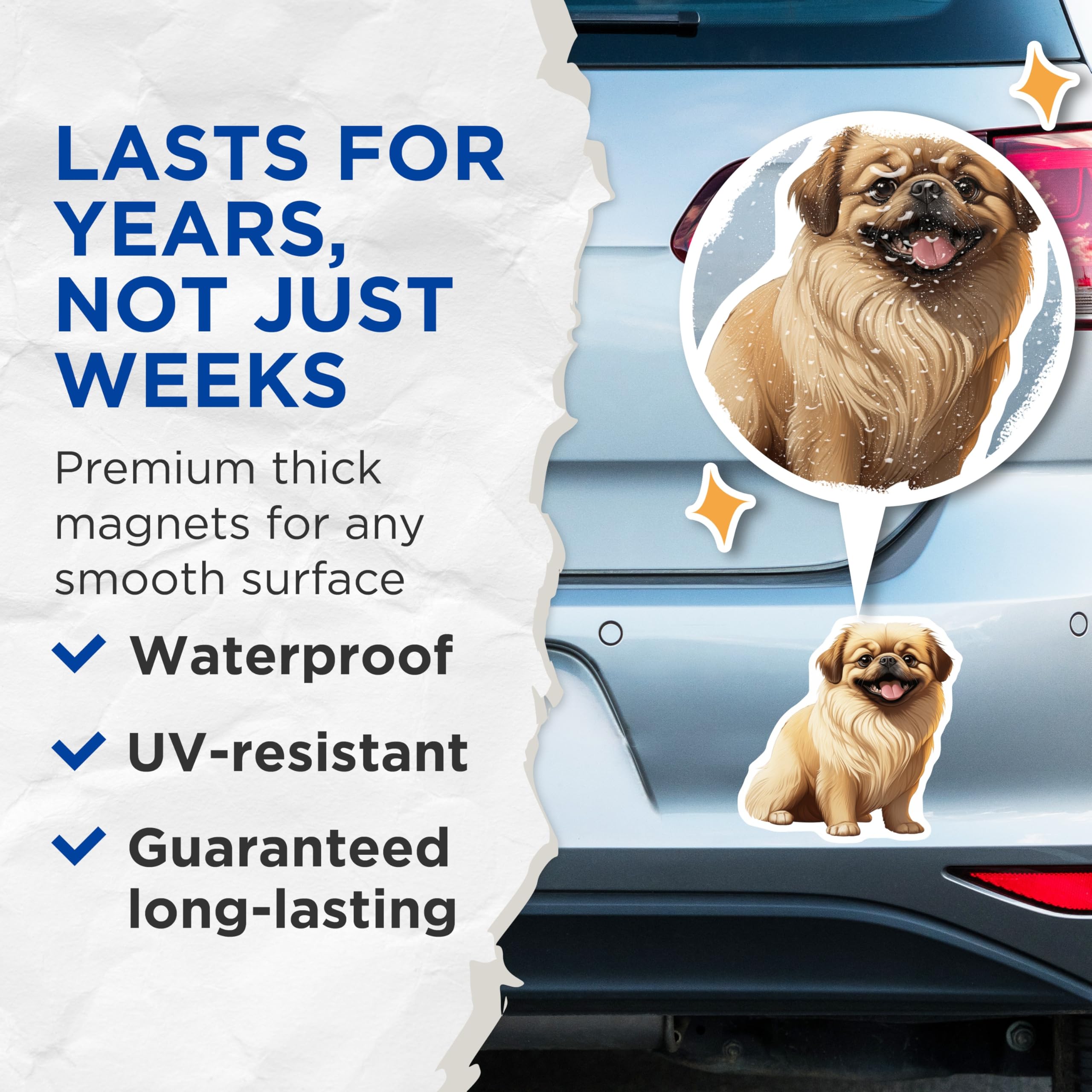 (2 Pack) Cute Pekingese Dog Magnets - Smiling Puppy Pet Lover Fridge Decor - Small Breed Animal Kitchen Art - 5 Inches On Longest Side - Thick Durable Magnet - Made in USA - MAG26702