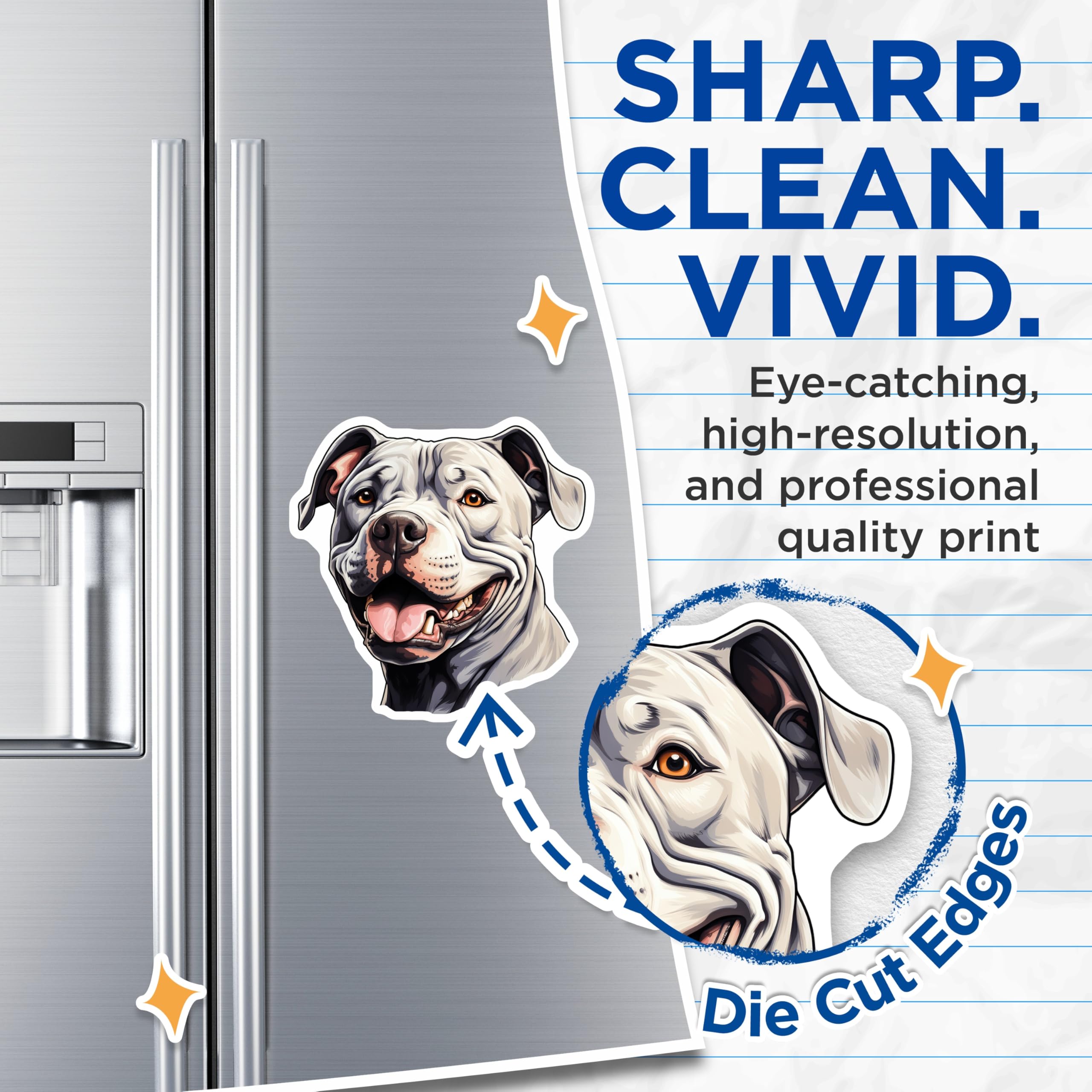 (2 Pack) Pit Bull Magnets - White Canine Lover - Smiling Bully Breed Art - 5 Inches On Longest Side - Thick Durable Magnet - Made in USA - MAG25682