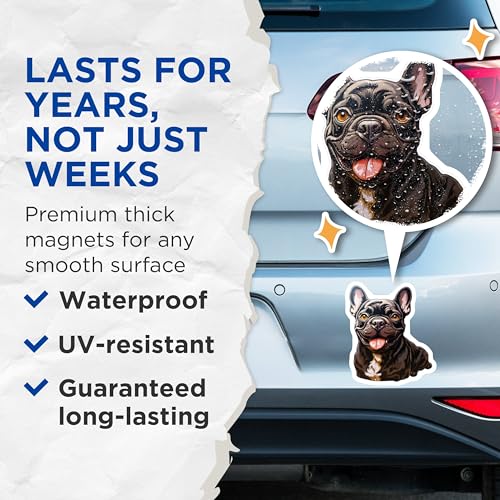 (2 Pack) French Bulldog Magnets - Cute Puppy Home - Dog Lover's Kitchen Accessories - Fridge and Locker Magnets - 5" On Longest Side - for Cars, Fridges, Toolboxes - Made in USA - MAG3931