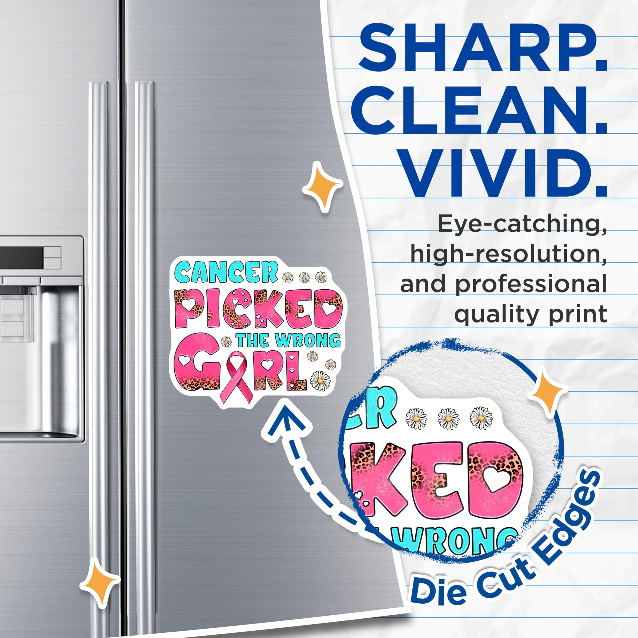 (2 Pack) Cancer Picked The Wrong Girl Magnets - Cancer Awareness - Inspirational Message - 5" On Longest Side - Premium Magnet - for Cars, Refrigerators, Toolboxes, Lockers - Made in USA - MAG16837