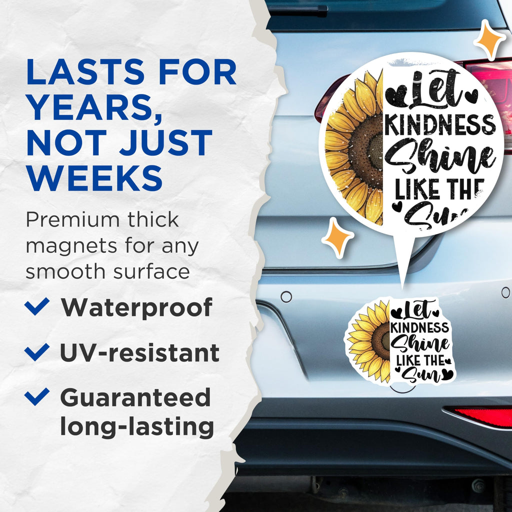 (2 Pack) Sunflower Magnets - Kindness Quote - Floral Kitchen Decor - 5" On Longest Side - Premium Magnet - for Cars, Refrigerators, Toolboxes, Lockers - Made in USA - MAG16476