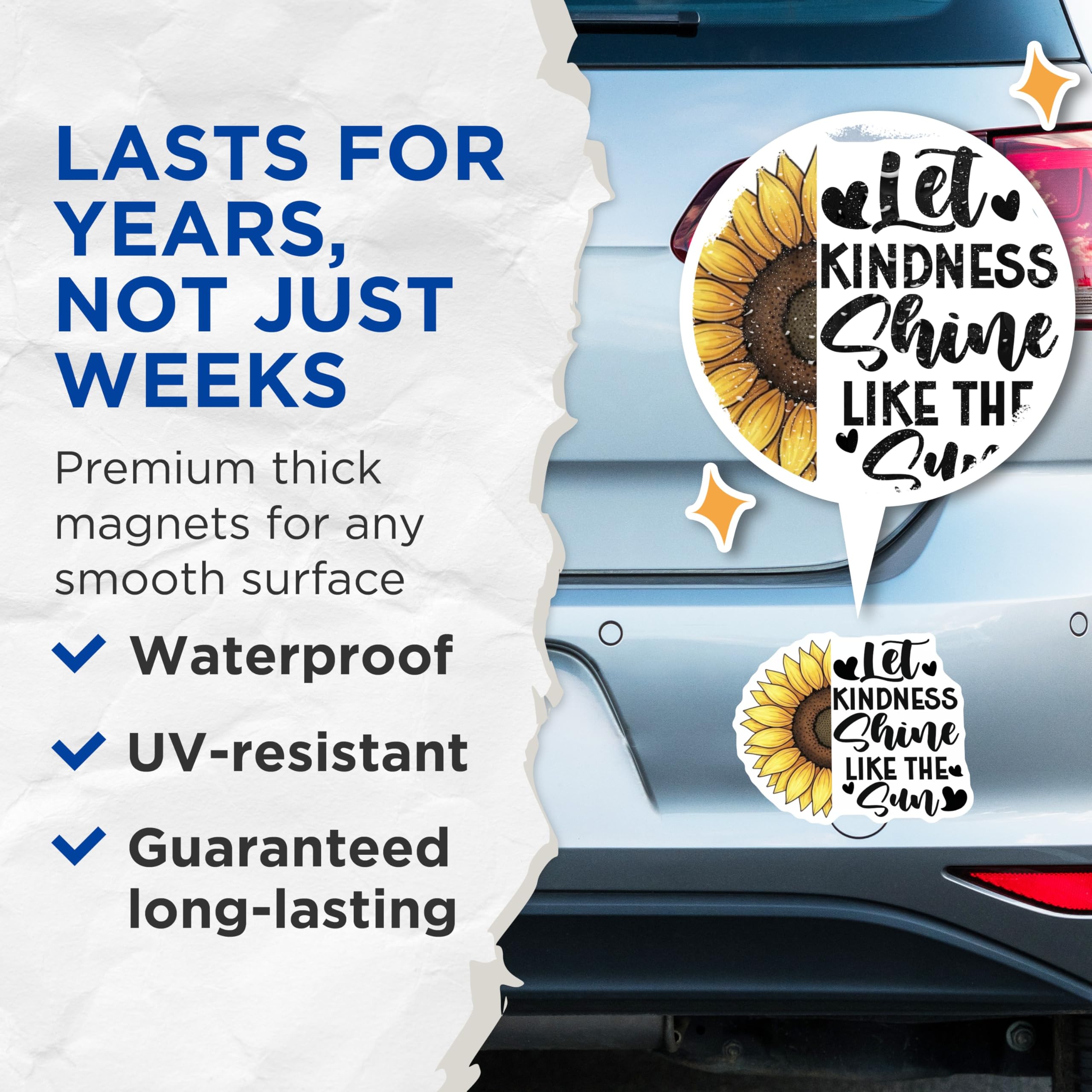 (2 Pack) Sunflower Magnets - Kindness Quote - Floral Kitchen Decor - 5" On Longest Side - Premium Magnet - for Cars, Refrigerators, Toolboxes, Lockers - Made in USA - MAG16476
