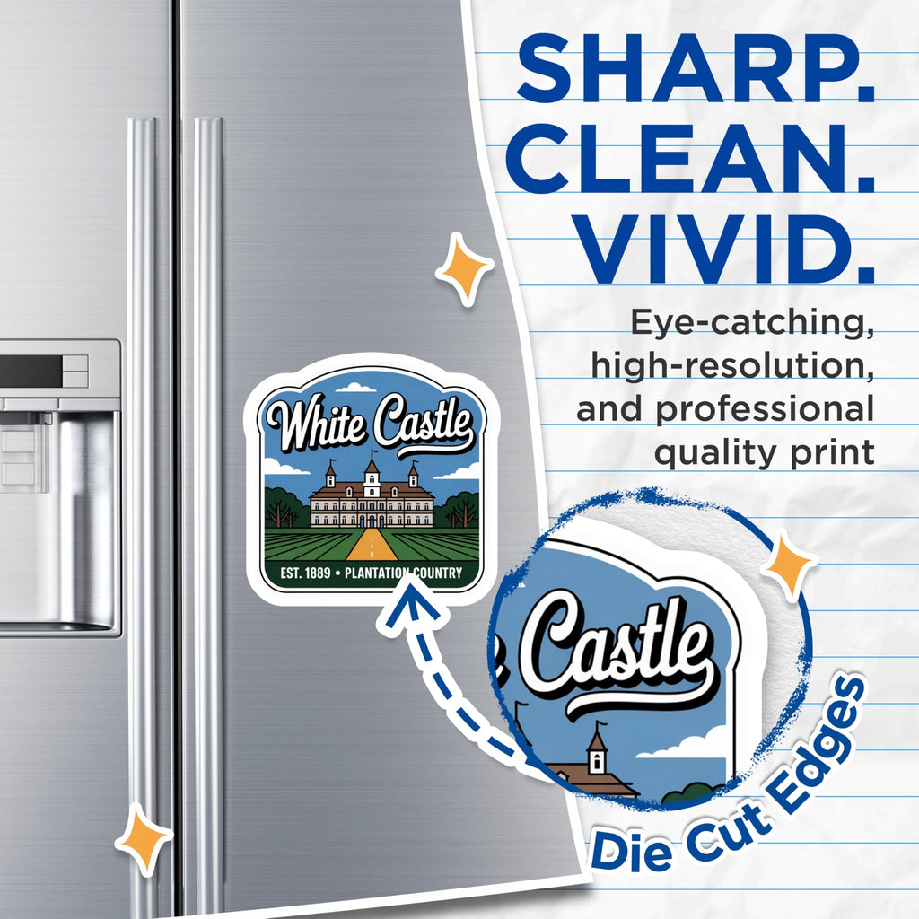 (2 Pack) White Castle Magnets - Landmark Illustration - Plantation Country Kitchen Decor - 5" On Longest Side - Premium Magnet - for Cars, Refrigerators, Toolboxes, Lockers - Made in USA - MAG17498