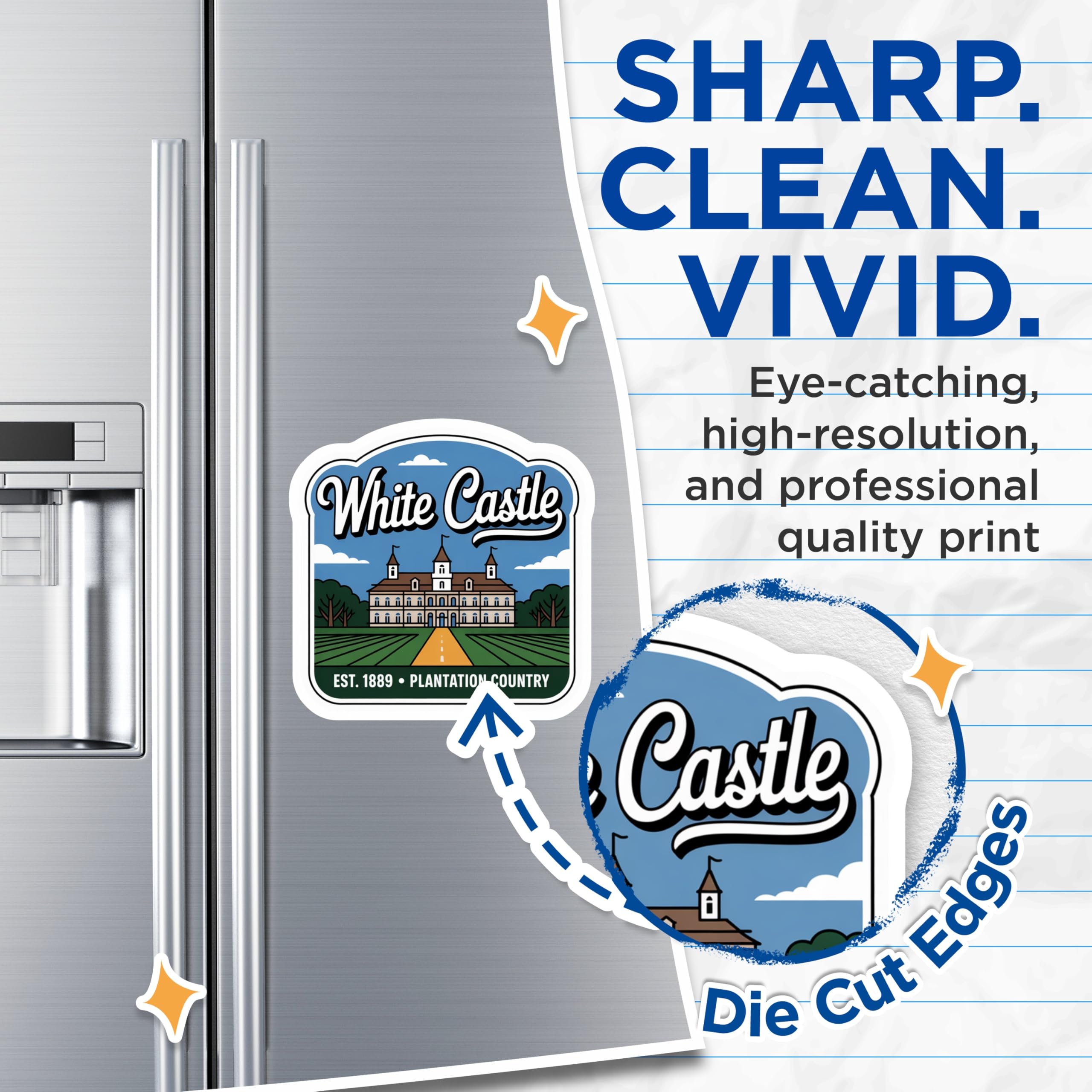 (2 Pack) White Castle Magnets - Landmark Illustration - Plantation Country Kitchen Decor - 5" On Longest Side - Premium Magnet - for Cars, Refrigerators, Toolboxes, Lockers - Made in USA - MAG17498