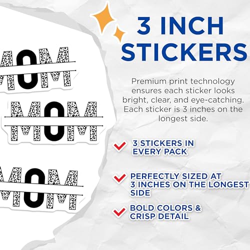 (3 Pack) Mom Split Leopard Decals - Personalized Name Decal - Animal Print Laptop Decal- 3 Inches On Longest Side - Easy Peel & Apply - Made in USA - 3MCS5854