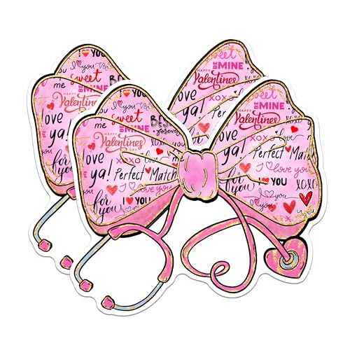 (2 Pack) Valentine Bow Stickers - Love You Stickers - Romantic Heart Stickers - 5" On Longest Side - Sticks to Any Smooth Flat Surface - Made in USA - BMCS2868