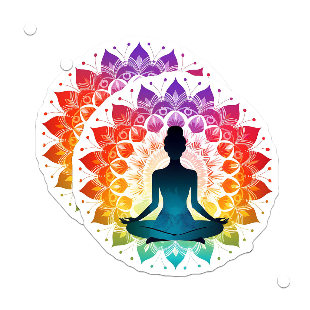 (2 Pack) Yoga Meditation Magnets - Vibrant Chakra Mandala Art - Spiritual Zen Home Decor - Peaceful Mindfulness Artwork - 5 Inches On Longest Side - Thick Durable Magnet - Made in USA - MAG22590