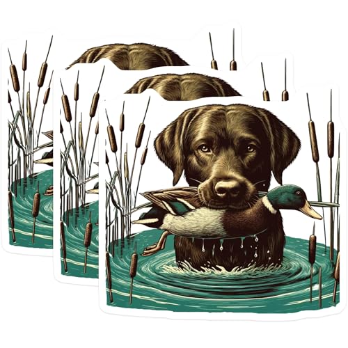 (3 Pack) Labrador Duck Hunting Decals - Dog with Duck - Hunting Dog Decal - 3 Inches On Longest Side - Easy Peel & Apply - Made in USA - 3MCS7423