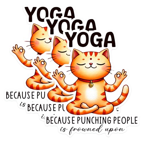 (3 Pack) Yoga Cat Decals - Funny Kitten - Zen Kitty - Laptop Decals - 3 Inches On Longest Side - Easy Peel & Apply - Made in USA - 3MCS1301