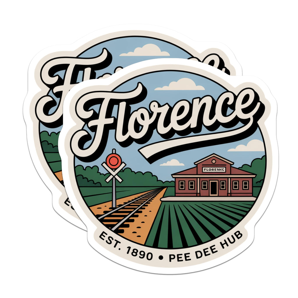 (2 Pack) Florence NC Magnets - Pee Dee Hub Railroad Depot - Vintage North Carolina Souvenir Magnet - 5 Inches On Longest Side - Thick Durable Magnet - Made in USA - MAG19428
