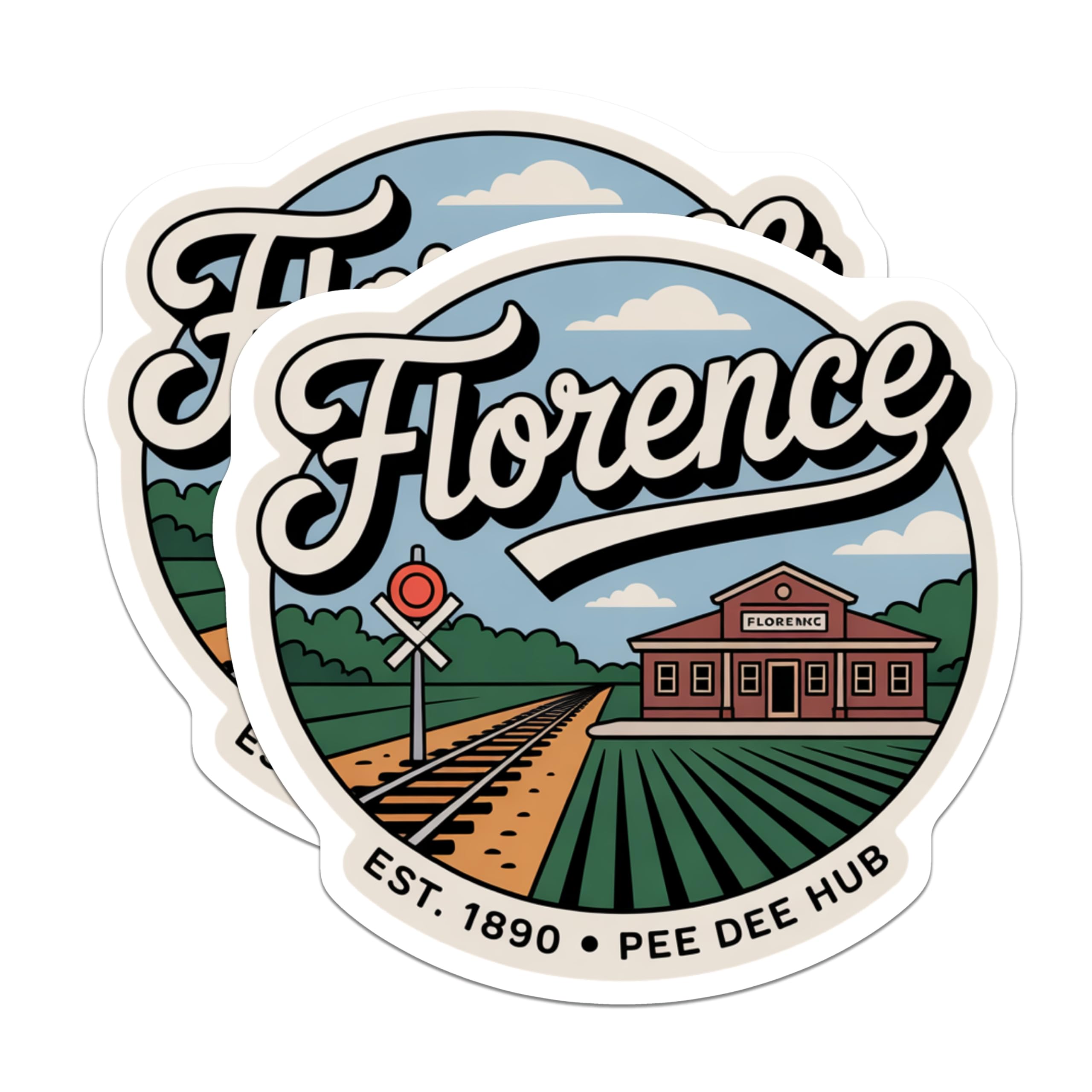 (2 Pack) Florence NC Magnets - Pee Dee Hub Railroad Depot - Vintage North Carolina Souvenir Magnet - 5 Inches On Longest Side - Thick Durable Magnet - Made in USA - MAG19428