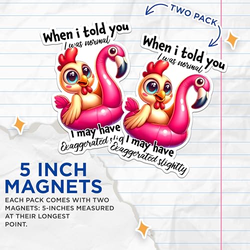 (2 Pack) Funny Chicken Flamingo Magnet - Quirky Animal Magnets - Humorous Kitchen Decor Magnets- 5" On Longest Side - for Fridges, Toolboxes, Cars - Made in USA - MAG2929
