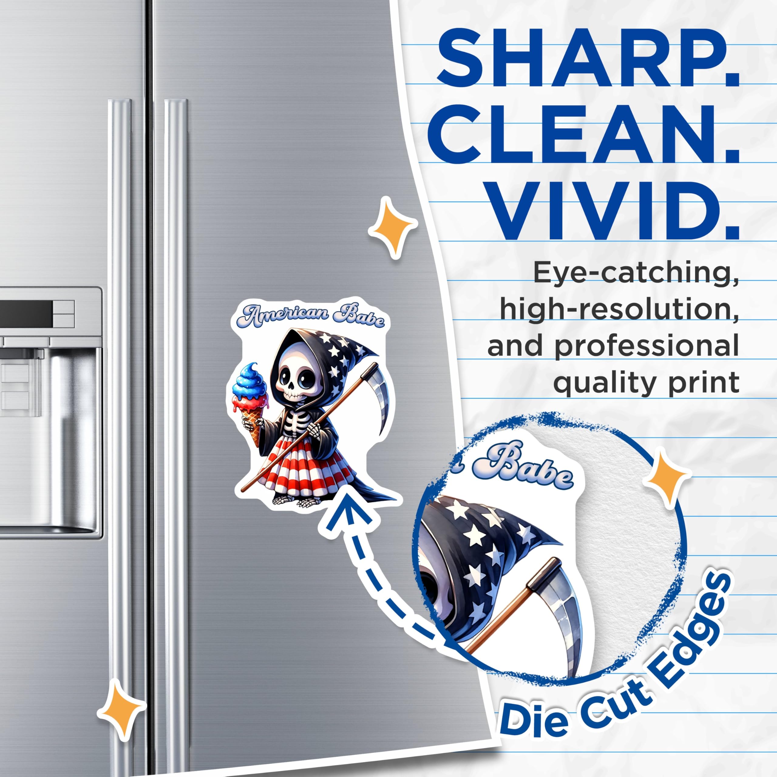 (2 Pack) American Babe Magnets - Patriotic Skeleton Decor - 5" On Longest Side - for Cars, Fridges, Toolboxes - Made in USA - MAG7914