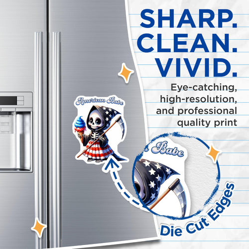 (2 Pack) American Babe Magnets - Patriotic Skeleton Decor - 5" On Longest Side - for Cars, Fridges, Toolboxes - Made in USA - MAG7914