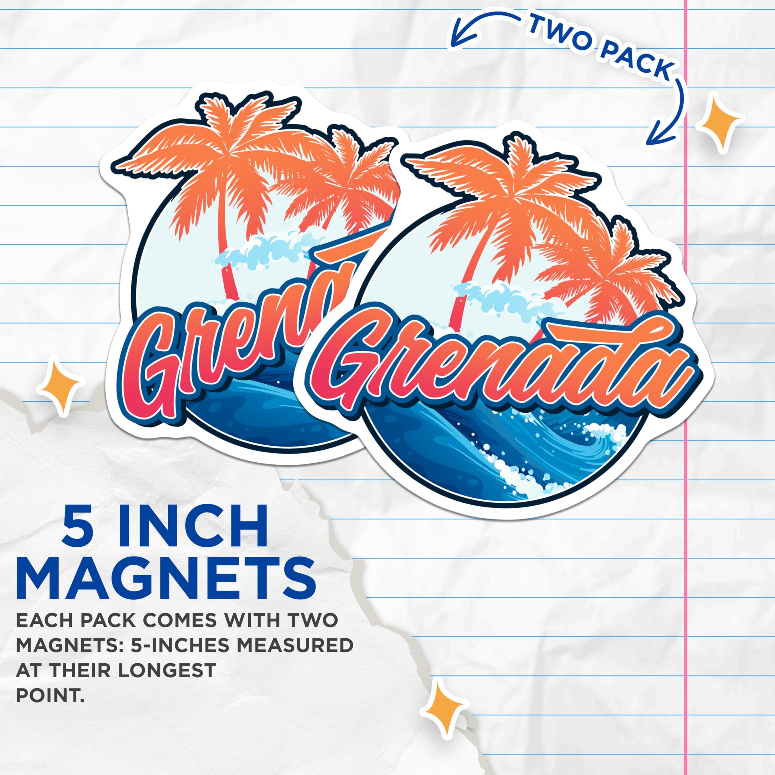 (2 Pack) Grenada Magnets - Caribbean Island Souvenir - Tropical Beach Decor - 5" On Longest Side - Premium Magnet - for Cars, Refrigerators, Toolboxes, Lockers - Made in USA - MAG17820