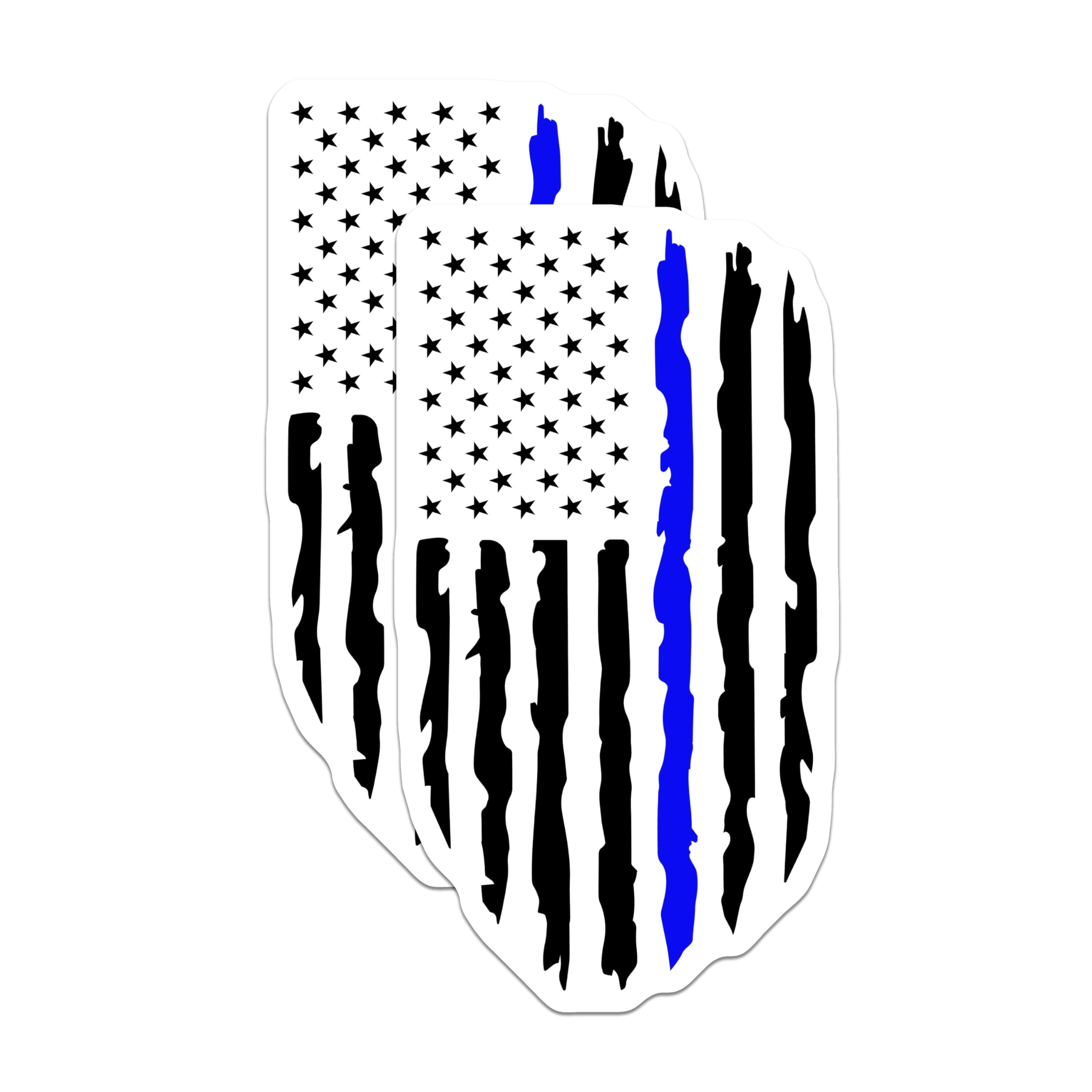 (2 Pack) Thin Blue Line Magnets - Distressed American Flag Decal - Police Officer Support Law Enforcement - 5 Inches On Longest Side - Thick Durable Magnet - Made in USA - MAG22237