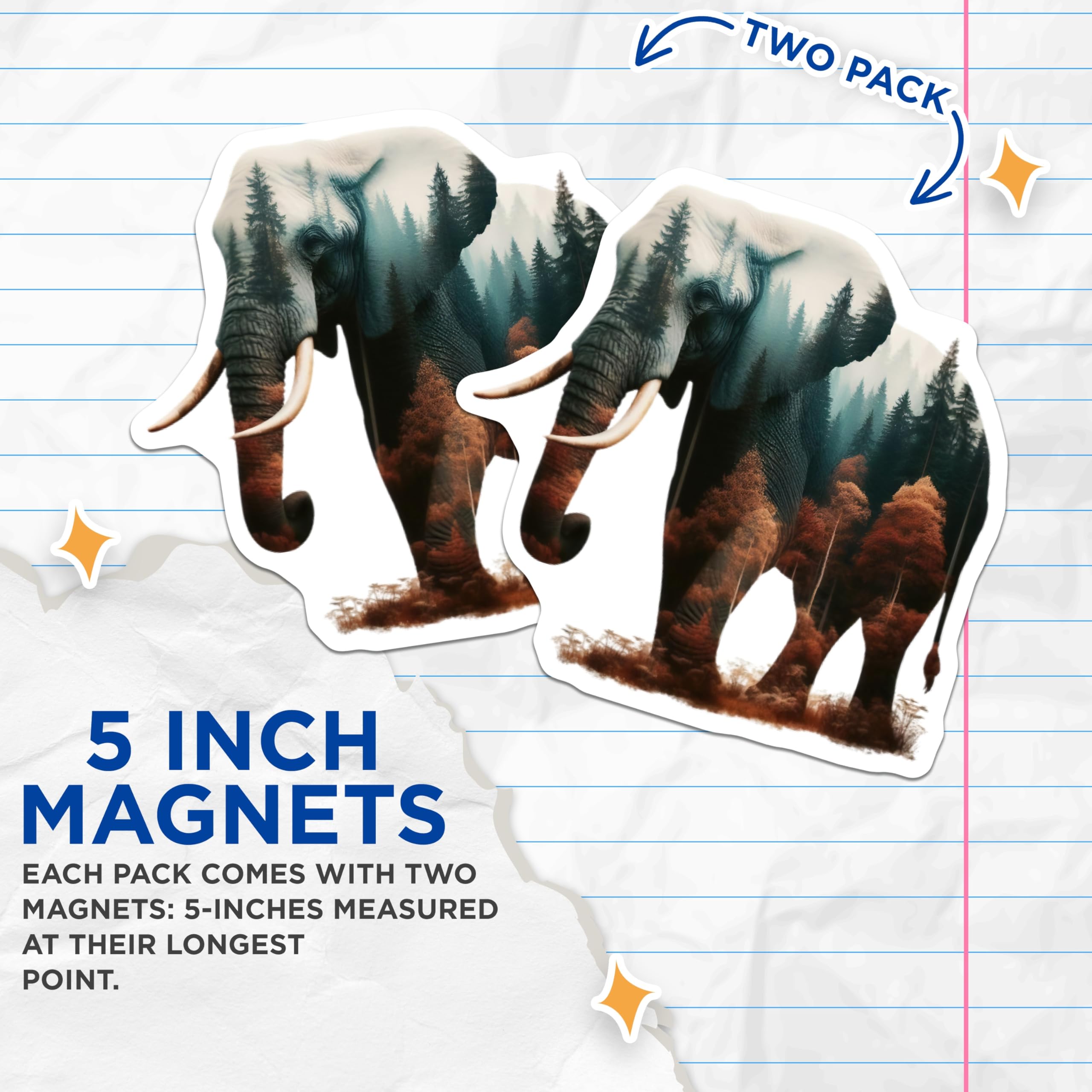 (2 Pack) Elephant Nature Magnets - Forest Animal Fridge - Artistic Home Decors - 5" On Longest Side - Premium Magnet - for Cars, Refrigerators, Toolboxes, Lockers - Made in USA - MAG14811