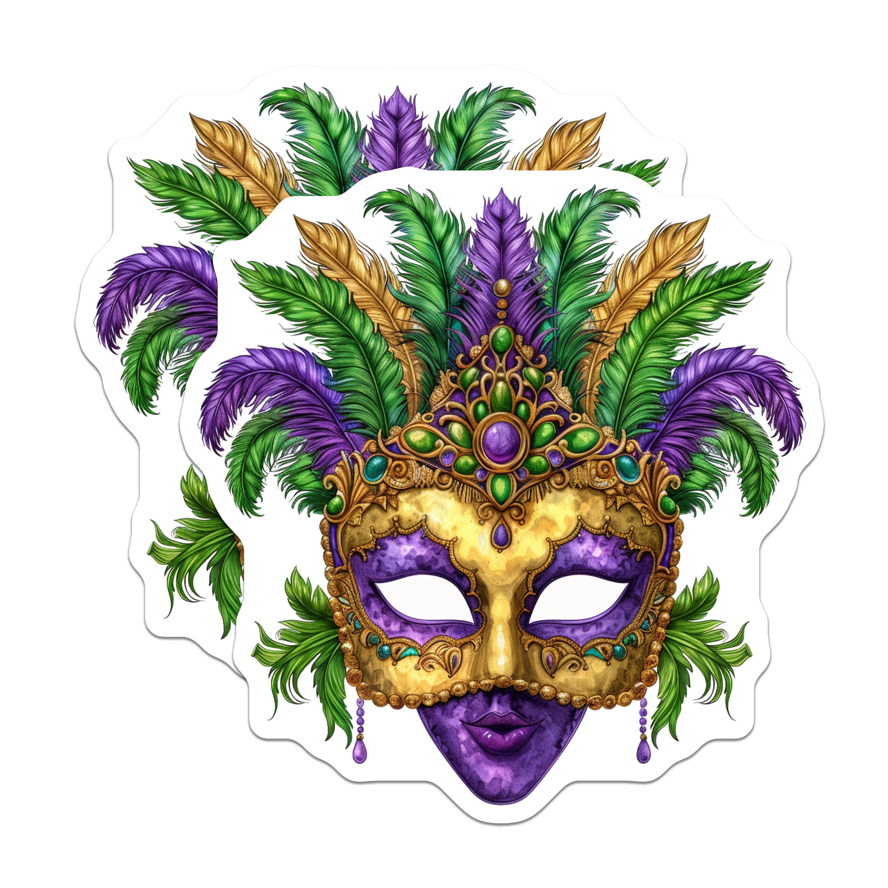 (2 Pack) Ornate Mask Magnets - Masquerade Party Decor - Purple Gold Green Refrigerator Art - 5 Inches On Longest Side - Thick Durable Magnet - Made in USA - MAG39466