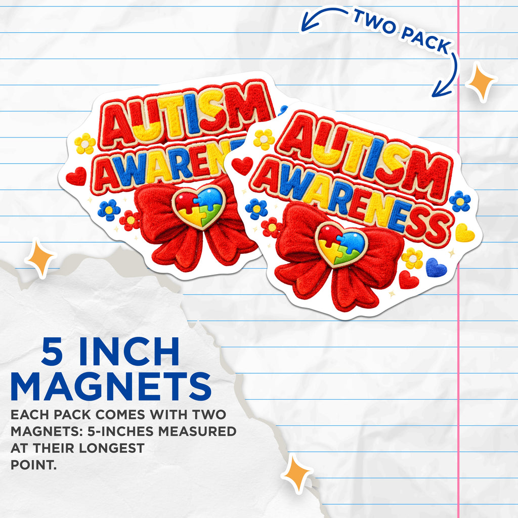 (2 Pack) Autism Awareness Magnets - Neurodiversity Heart Puzzle - Special Education Support Ally - 5 Inches On Longest Side - Thick Durable Magnet - Made in USA - MAG37170